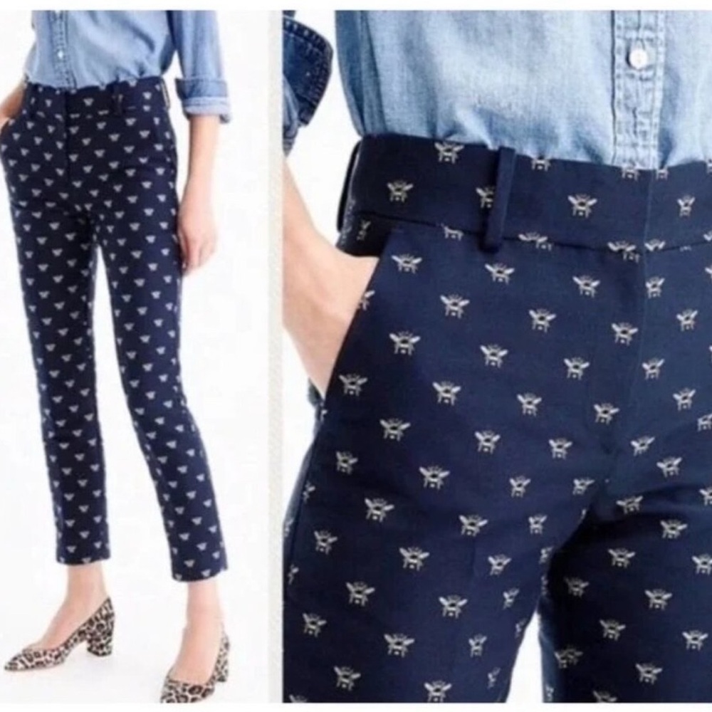 NWT J.Crew Cropped Trouser in Bumblebee Critters Bee Embroidered Pants 6P